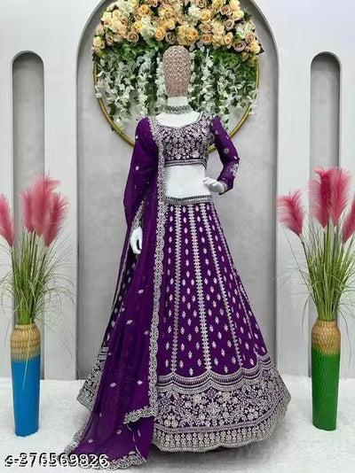 Georgette Embroidered Blue Semi-Stitched Lehenga with Unstitched Blouse
