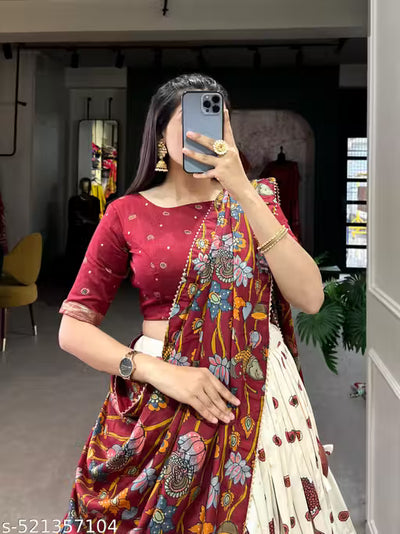 This Tussar Silk Printed Lehenga Choli: Effortless Glamour and Sophistication