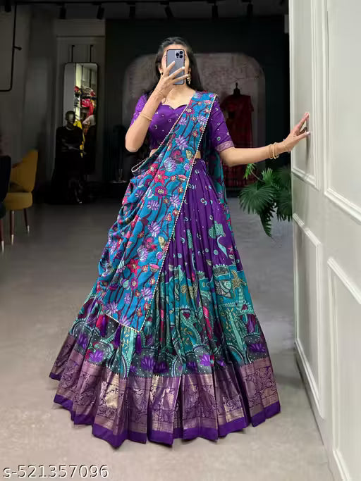This Tussar Silk Printed Lehenga Choli: Effortless Glamour and Sophistication