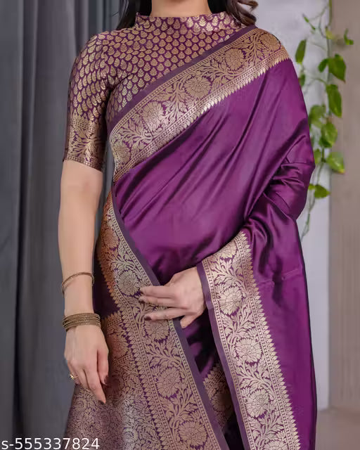Traditional Kanjivaram Silk Saree with Rich Golden Zari Border & Pallu – With Blouse