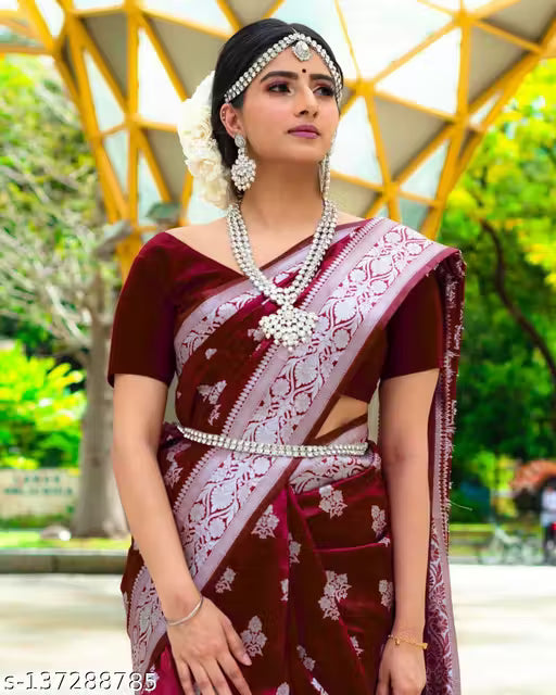 Latest Designer Banarasi Silk Sraee For Women With Unstich Blouse Piece