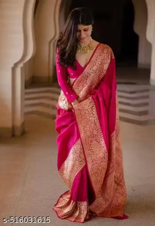 Festive Traditional Gorgeous Banarasi Sik Saree with unstitched blouse for Women
