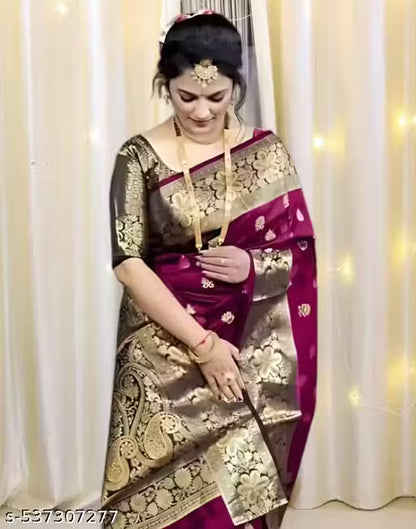 Women's Kanjivaram Soft Banarasi Silk Saree With Blouse Piece Wine