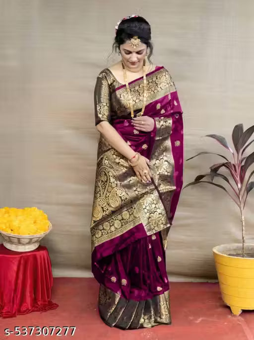 Women's Kanjivaram Soft Banarasi Silk Saree With Blouse Piece Wine