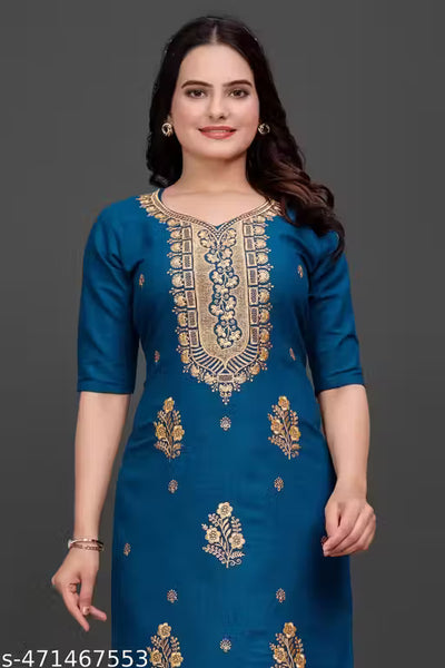 Explore our Women and Girl's Embroidered Cotton Straight A-Line Kurti collection