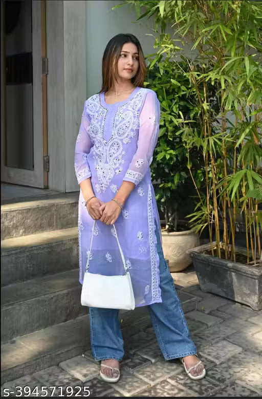 Chikankari gala booti miror work with free inner