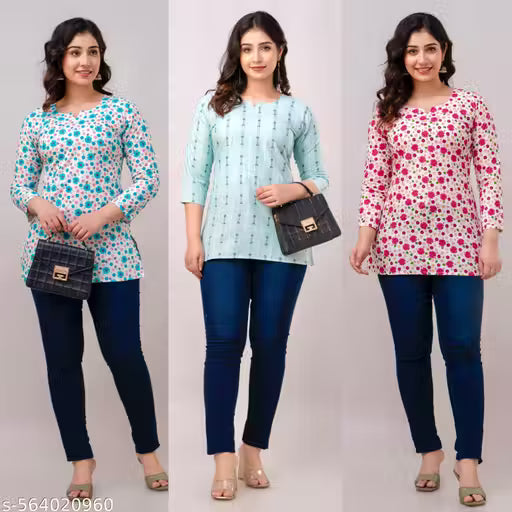 Floral Printed Short Kurti for Women Combo of 3