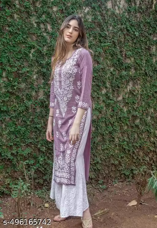 CHIKANKARI KURTI FLOWER PIYAJI only kurti WITHOUT BOTTOM
