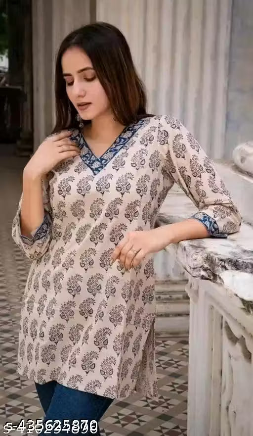 Women's(Girls) Cotton Printed Short Kurti Tunic Top Short Kurta