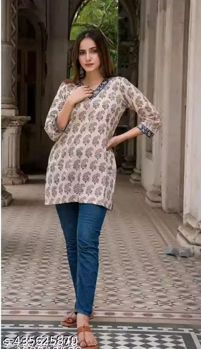 Women's(Girls) Cotton Printed Short Kurti Tunic Top Short Kurta