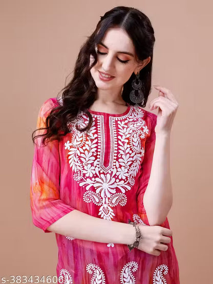 Women's purple Georgette Embroidered Kurta