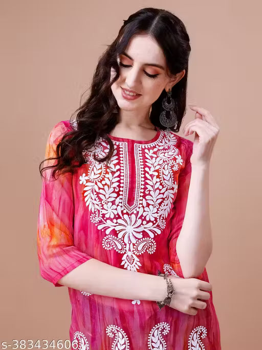 Women's purple Georgette Embroidered Kurta