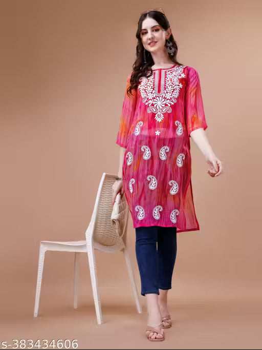Women's purple Georgette Embroidered Kurta