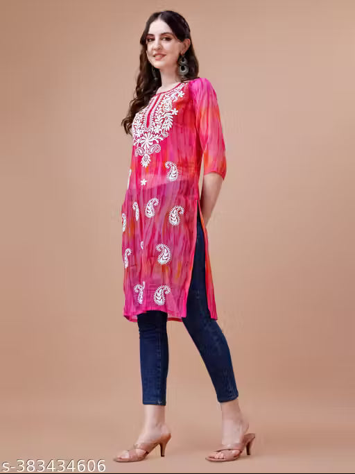 Women's purple Georgette Embroidered Kurta