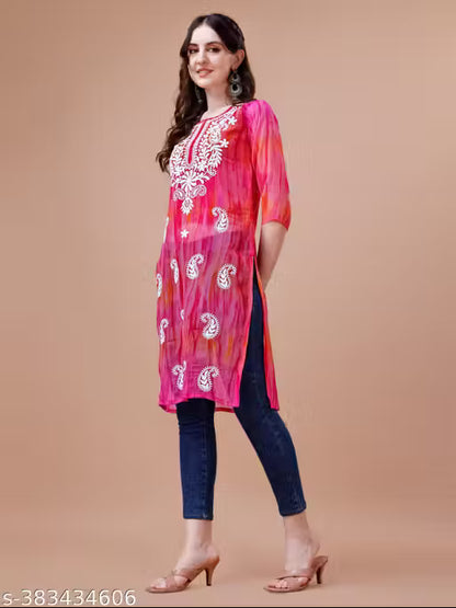 Women's purple Georgette Embroidered Kurta