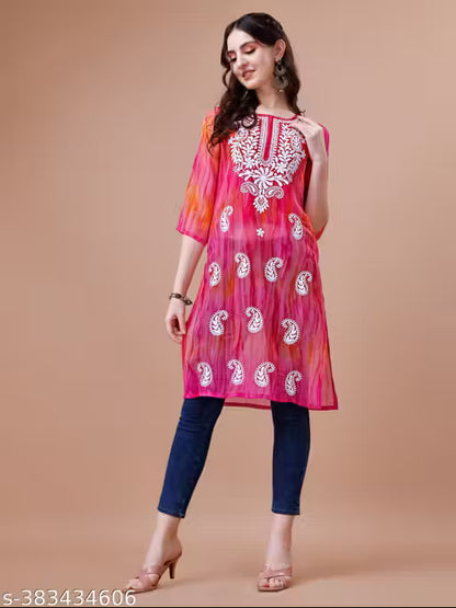 Women's purple Georgette Embroidered Kurta