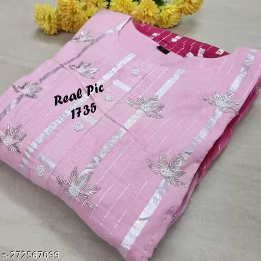 Women pure cotton lurex fabric gown with beautiful handwork on neck