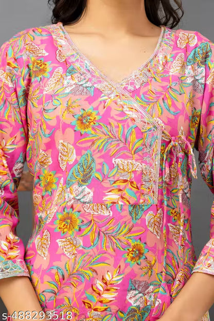 Cotton Kurtis Women's Printed Pattern with embroidery work