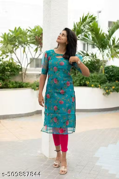 ORGANZA FLOWER PRINTED KURTIES