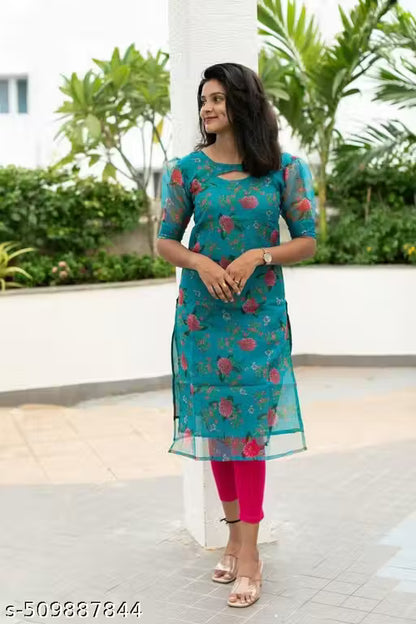 ORGANZA FLOWER PRINTED KURTIES