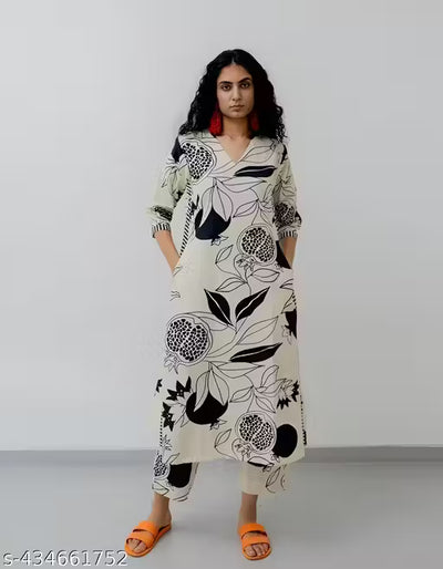 Cotton Kurtis Women's Printed Pattern Cotton Kurti with Pant kurta set (kirim299)