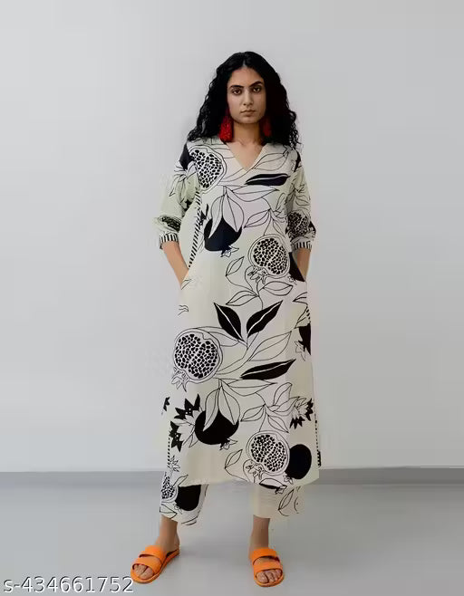 Cotton Kurtis Women's Printed Pattern Cotton Kurti with Pant kurta set (kirim299)