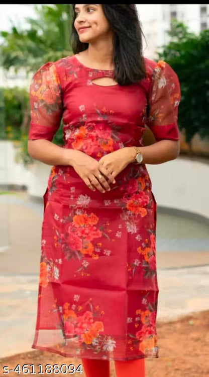 Chic Organza Red kurti for Trendy women’s red kurti