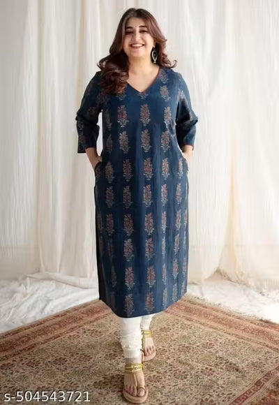 Indigo Ajrakh HandBlock Printed Cotton Kurta With Pockect