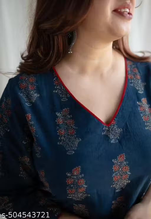 Indigo Ajrakh HandBlock Printed Cotton Kurta With Pockect