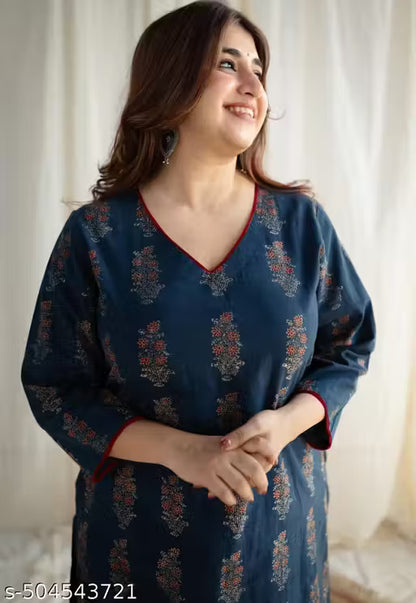 Indigo Ajrakh HandBlock Printed Cotton Kurta With Pockect