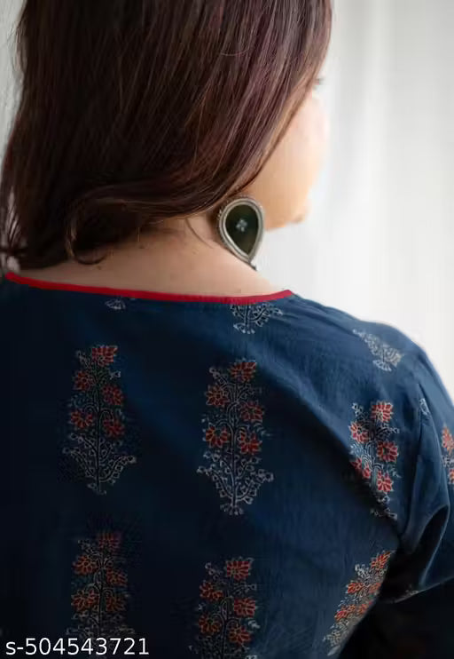 Indigo Ajrakh HandBlock Printed Cotton Kurta With Pockect