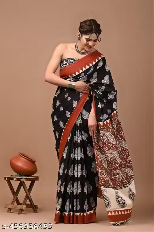 Jaipuri Hand Block Printed Daily Wear Soft Cotton Mulmul Saree
