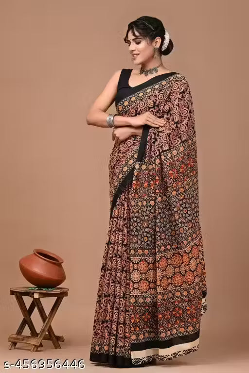 Jaipuri Hand Block Printed Daily Wear Soft Cotton Mulmul Saree