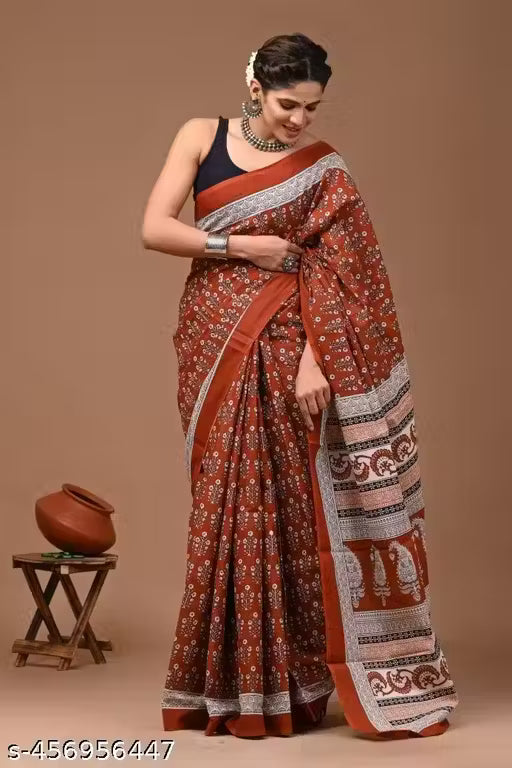 Jaipuri Hand Block Printed Daily Wear Soft Cotton Mulmul Saree