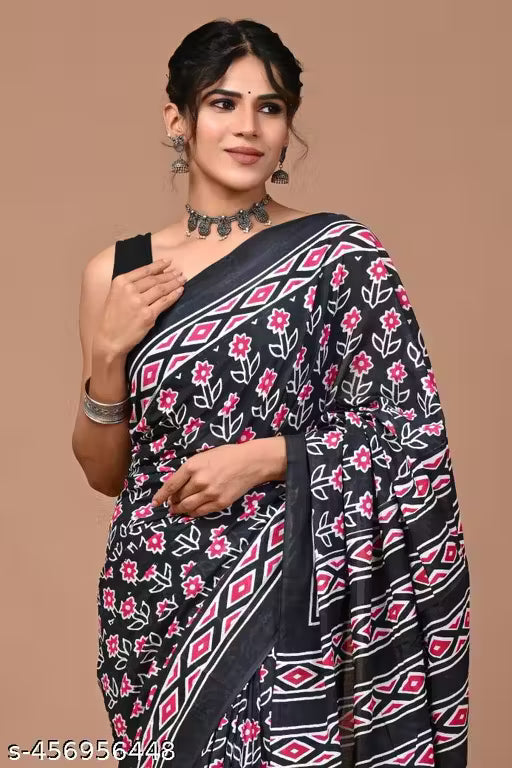 Jaipuri Hand Block Printed Daily Wear Soft Cotton Mulmul Saree