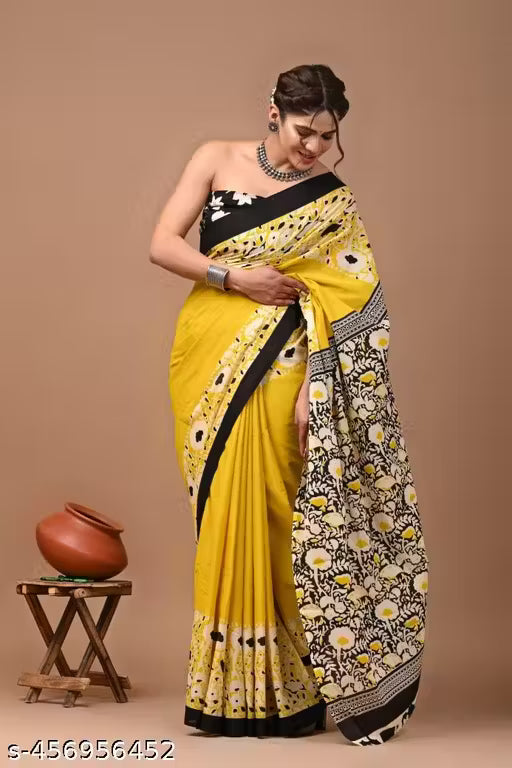 Jaipuri Hand Block Printed Daily Wear Soft Cotton Mulmul Saree