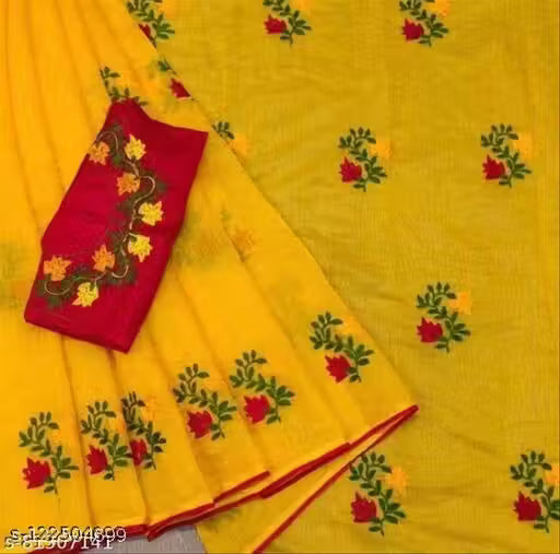 Cotton Saree Chanderi Cotton Yellow Saree Cotton Linen