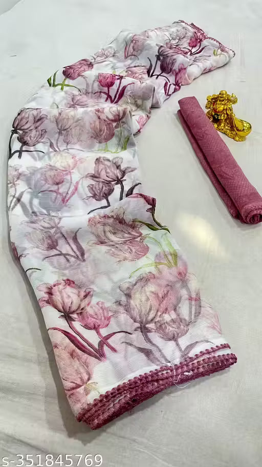 Chiffon Digital Floral Saree With Pipping