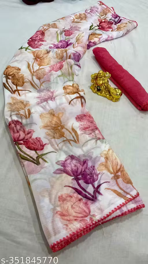 Chiffon Digital Floral Saree With Pipping