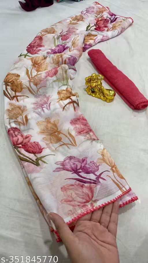 Chiffon Digital Floral Saree With Pipping