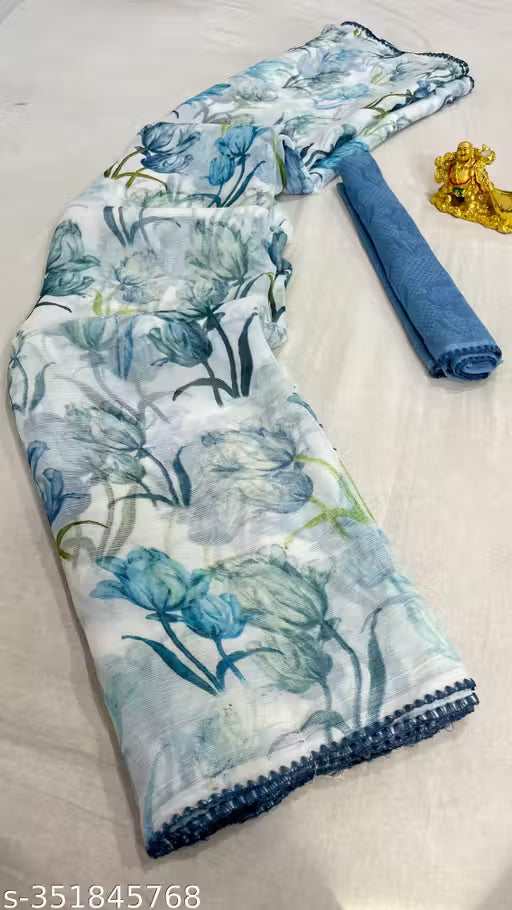 Chiffon Digital Floral Saree With Pipping