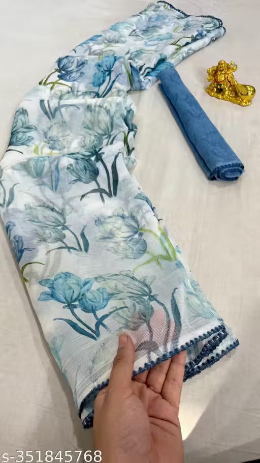 Chiffon Digital Floral Saree With Pipping
