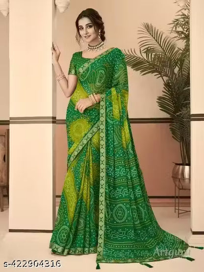 Women's Lace & Printed Chiffon Saree with Blouse
