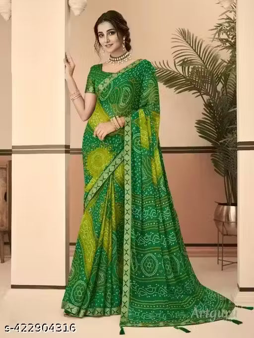 Women's Lace & Printed Chiffon Saree with Blouse