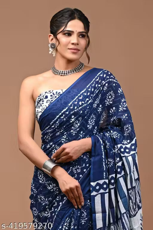 Jaipuri Hand Block Printed Soft Cotton Mulmul Saree