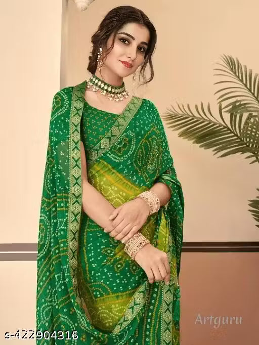 Women's Lace & Printed Chiffon Saree with Blouse