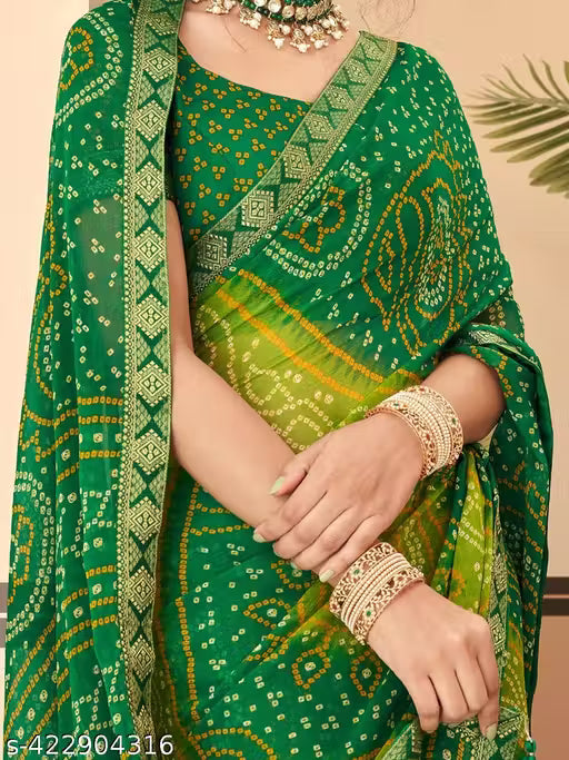 Women's Lace & Printed Chiffon Saree with Blouse