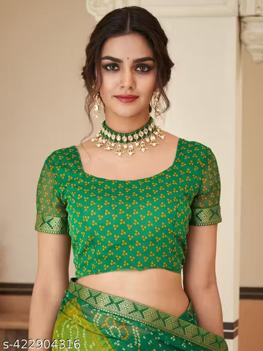 Women's Lace & Printed Chiffon Saree with Blouse