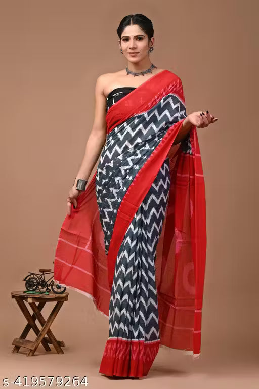 Jaipuri Hand Block Printed Soft Cotton Mulmul Saree