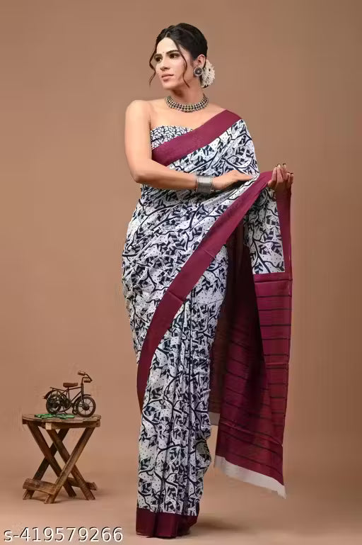 Jaipuri Hand Block Printed Soft Cotton Mulmul Saree